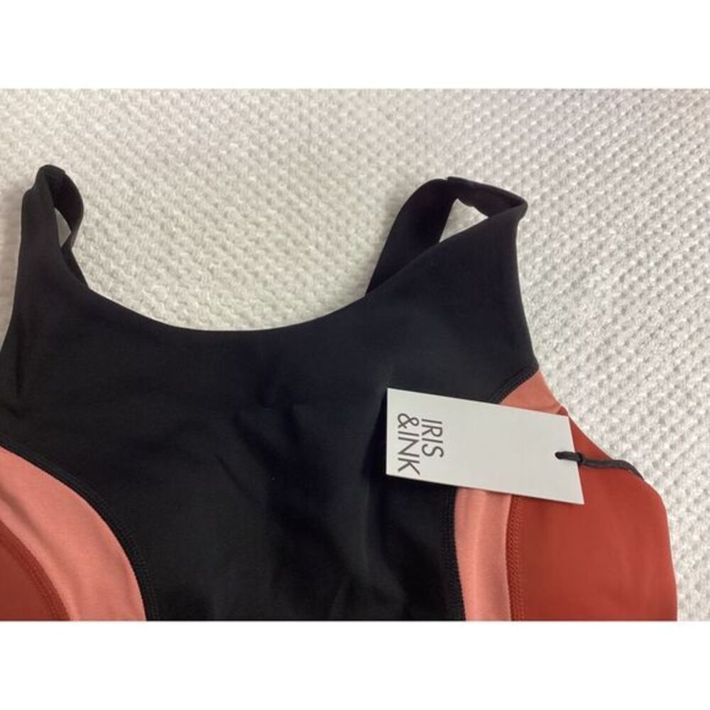 Iris & Ink Color Block Sports Bra Athletic‎ Workout Top Black Coral Pink … - Picture 3 of 8